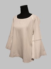 WHITE ELEGANT BLOUSE WITH LONG BELL SLEEVES & LACE DETAILS SIZE LARGE (12)