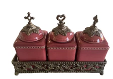 Genuine GRACIOUS GOODS GG Faith Hope Love Green Canister Set Acanthus Leaf Base