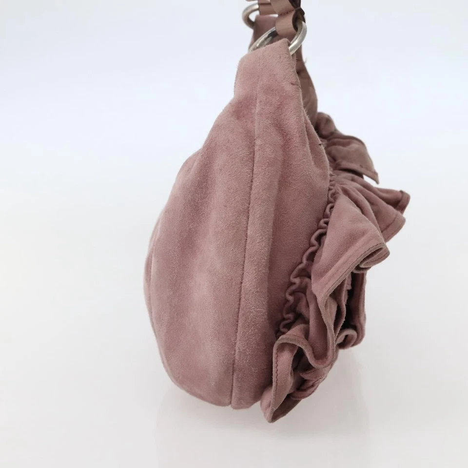 Auténtico bolso de hombro SAINT LAURENT Rive Gauche gamuza rosa plata 143766 Foto 3 de 4