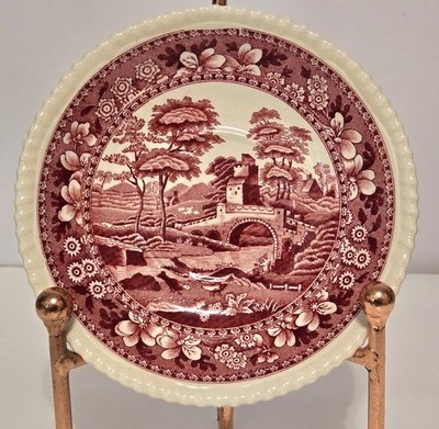 Copeland  Spode's Tower Transfer Ware Pink Oversized Saucer Old Backstamp 6.5''