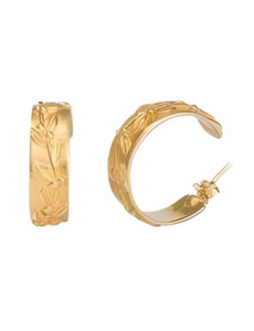Authentic Olive Branch Hoop Earrings, Gold Plated, Greek Motif Design, Olive Leaf Earrings