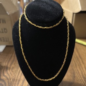 Authentic Italian Gold Plated SS Diamond Cut Twisted Rope Necklace/Bracelet 18"/7.25"