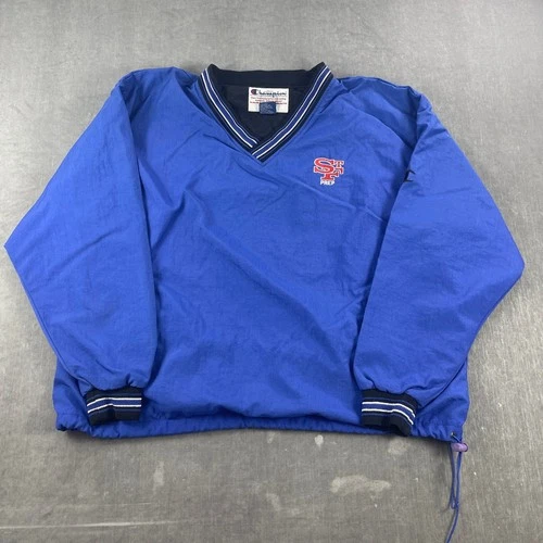 Champion Mens XL Blue Windbreaker Pullover V-Neck St Francis Prep Vintage - product listing photo