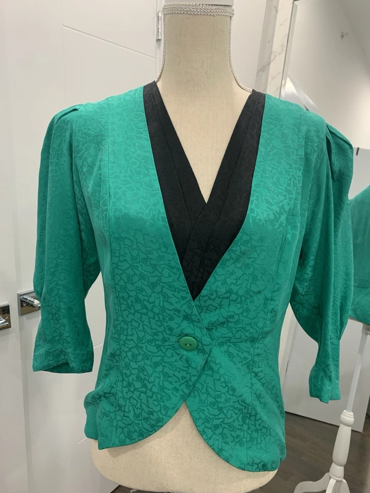 Женский винтажный укороченный топ Studio By Petites 1980-е зеленый и черный размер 6 - Изображение 4 из 4