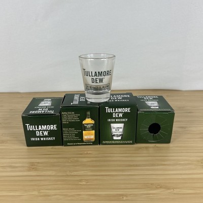 4 Brand New with Box Tullamore Dew Irish Whiskey Shot Glasses ~ Clear (Lot 3)