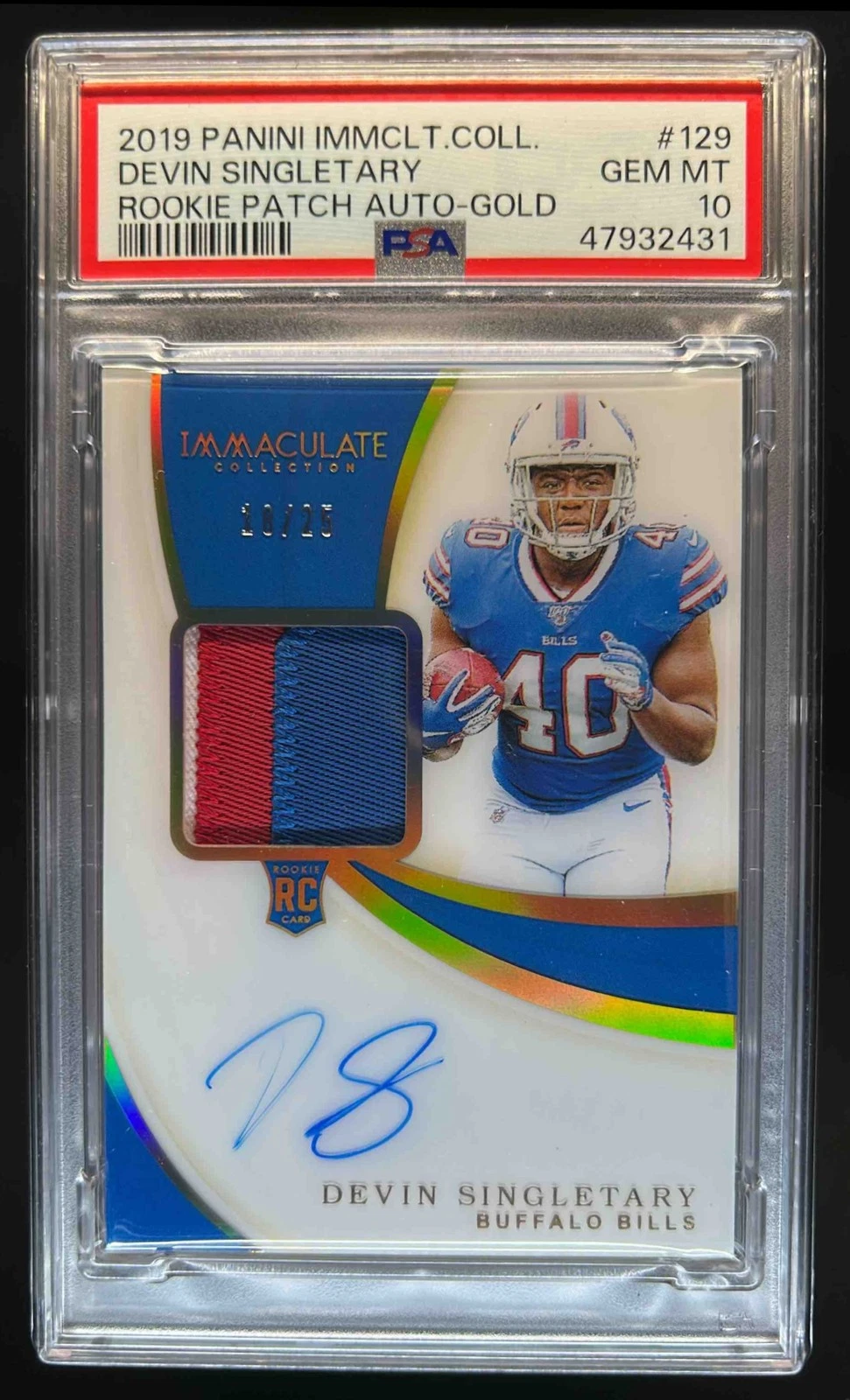 Devin Singletary Panini Immaculate Collection #129 Rookie Patch Autograph-Gold