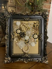 vintage style jewelry art Floral Collage framed