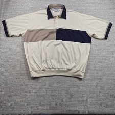 Classics By Palmland Polo Shirt Mens XL White Navy Colorblock Banded Bottom Knit