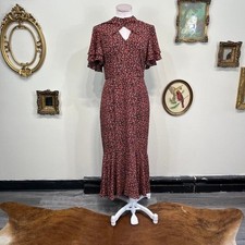 Mikael Aghal Women's Size 6 Floral Cut-Out Mock Neck Mermaid Dress - Red & Black