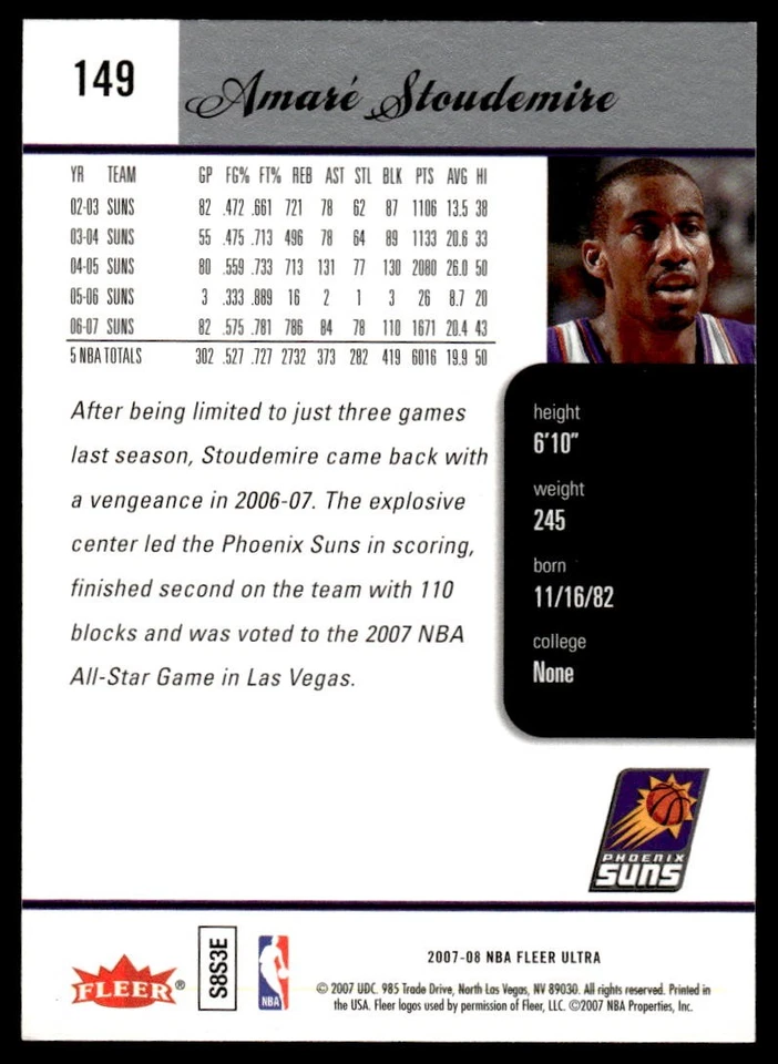 2007-08 Ultra Retail Amare Stoudemire #149 Phoenix Suns - Image 2 of 2