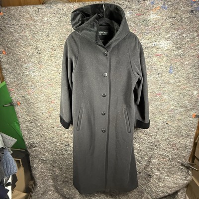 Vintage Forecaster Of Boston Womens Size 10 Black Full Coat Hooded Wool  Cashmere