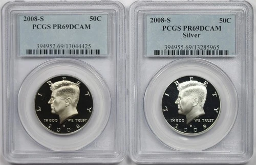 2008-S Kennedy Half Dollar 2-Coin Set - PCGS PR69DCAM - Silver & Clad