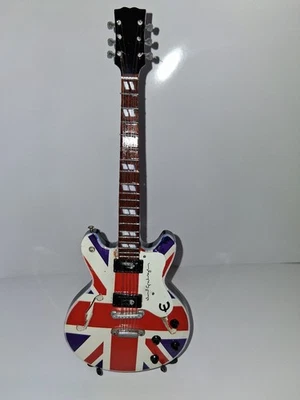 NOEL GALLAGHER Oasis Union Jack Style Miniature Guitar 25cm 10" c/w Stand REF12