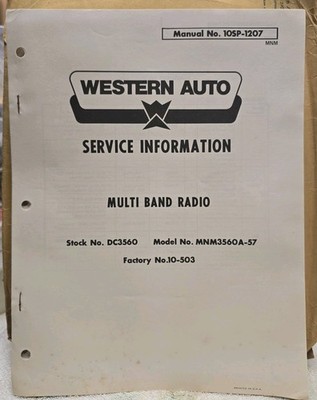 Western Auto Service Manual MULTI BAND RADIO, MNM3560A-57, 8 Pages, 1975