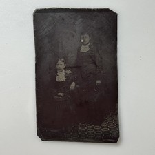 Antique Tintype Two Victorian Women Ladies Studio Portrait 1/6 Plate