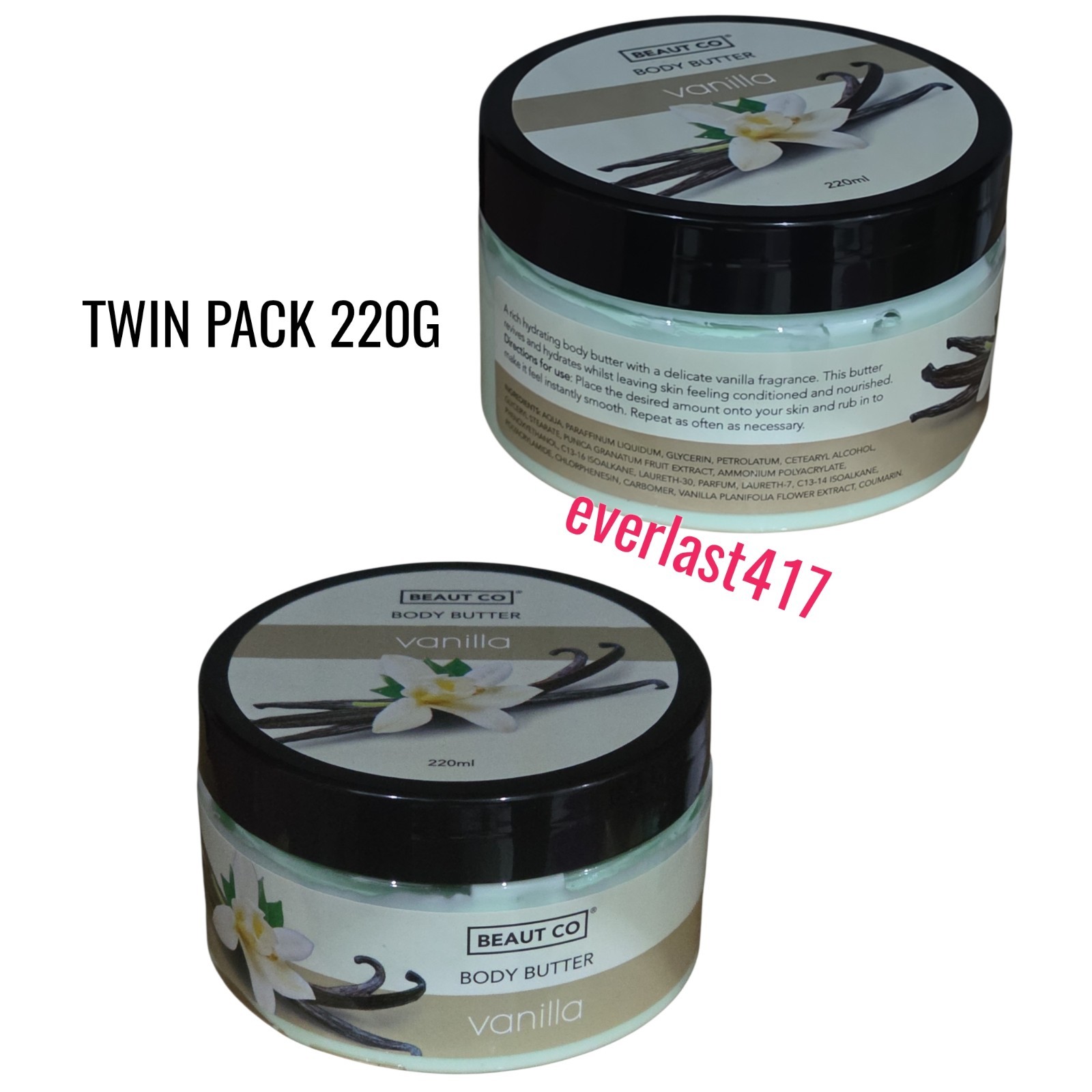 BEAUT CO. BODY BUTTER VANILLA - Moisturising & Nourishing (2 X 220ml)