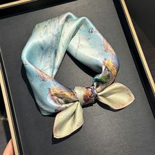 100 Pure Silk Scarf Women Vintage Oil Painting Neckerchief Bandana Wrap 53 53cm
