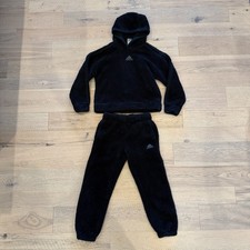 Adidas Youth Medium 10-12 Black Sherpa Fleece Hoodie  Joggers Set 3-Stripe