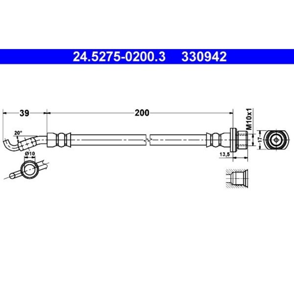 ATE Bremsschlauch Hinten Passend FüR Toyota Corolla | 24.5275-0200.3-image