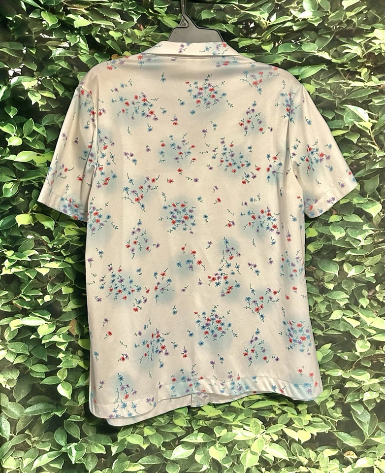 Blusa Vintage Sears The Shirt Branca Floral Perma Prest Feminina M/G - Imagem 2 de 4
