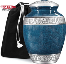 Cremation Urn for Adult Human Ashes - Large Handcrafted Funeral Memorial with St