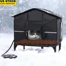 Heated Outdoor Cat House Insulated Elevated Design Weatherproof Safe Shelter New