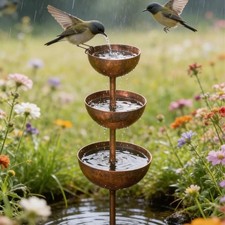 UK Metal Bird Bath Bird Water Dispenser Garden Rain Catcher Bird Feeding Station