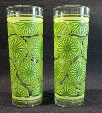 Vintage Federal Glass Tom Collins MCM Raised Sugar Texture Lime Slices  Set of 2
