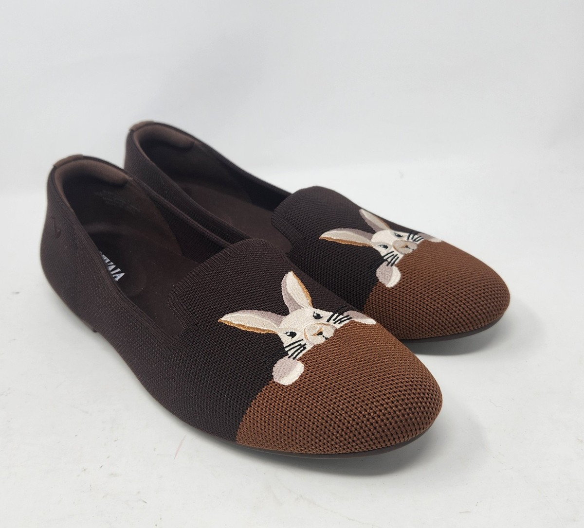 Rare VIVAIA Round-Toe Embroidered Bunny Loafers (Audrey) Chocolate Brown 8.5