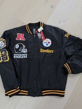 NFL Pittsburgh Steelers Bomber Varsity Jacket Letterman Black Yellow Men sz L
