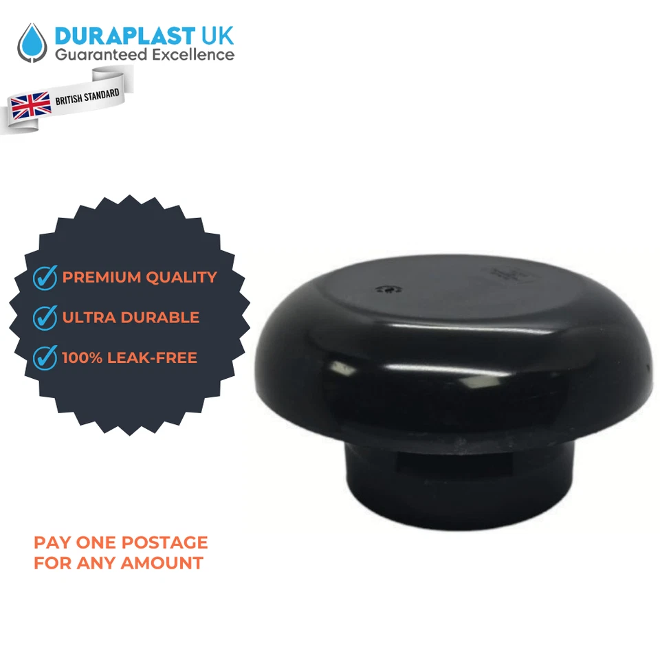 UK 110MM PUSH FIT, Mushroom Vent Cowl, Pipe Fittings | Black Grey White Olive