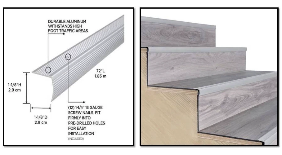 Borde de escalera de aluminio 73,63" x 1,28" estriado preacabado plateado M-D 78105 (paquete de 4) Foto 3 de 3