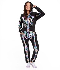 Tipsy Elves Womens Iridescent Skeleton Halloween Jumpsuit Costume Black New Med