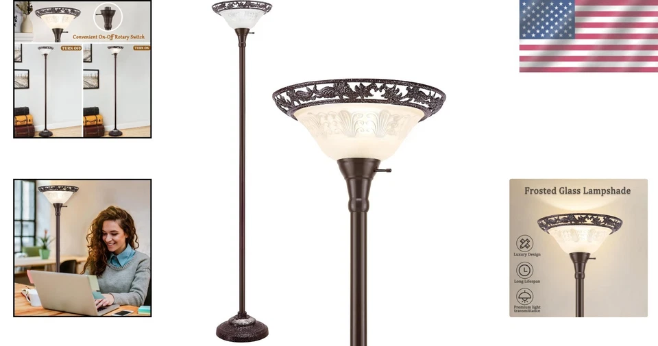 Lámpara de pie antorcha victoriana - Luz de lectura estilo antiguo Foto 2 de 4