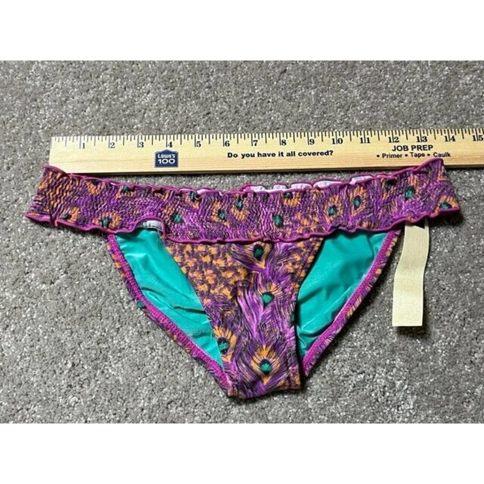 Parte inferior de natación de bikini de pluma de pavo real S boho chic exótico festival playa retro Y2K Foto 3 de 4