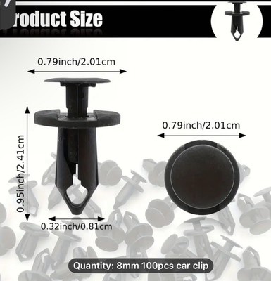 100pcs 8mm Durable PP Material Push-Type Nylon Car Bumper Fastener Clips