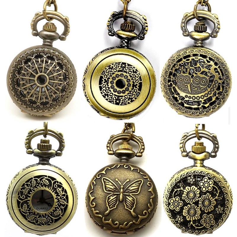 Full Hunter Arabic Numerals Quartz Bronze Hollow Out Pocket Watch Pendant Unisex