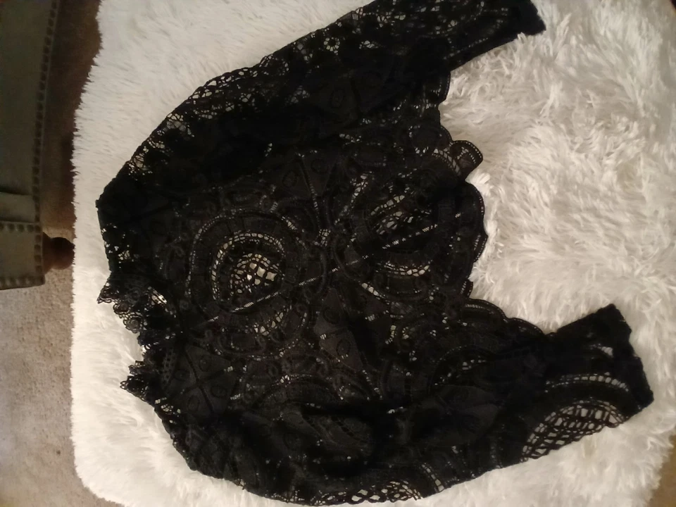 Черный кружевной молнии куртка и юбка - Изображение 2 из 4