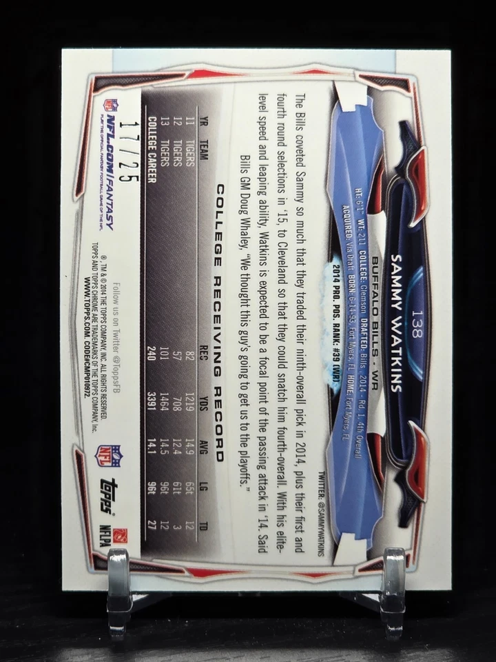 2014 Topps Chrome Sammy Watkins Mini Pink Refractor Rookie RC /25 Buffalo Bills - Image 2 of 2