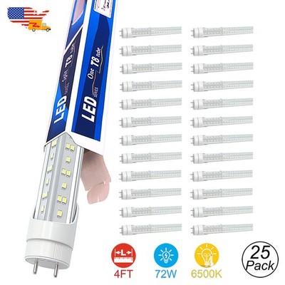 25 Pack G13 Bi-Pin T8 4FT LED Tube Light Bulbs 72W 7200Lm 6500K Led Shop Lights