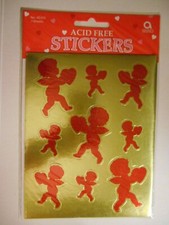 Vintage Amscan Gold  Red FOIL CHERUBS CUPID Seals Stickers Valentine LOVE