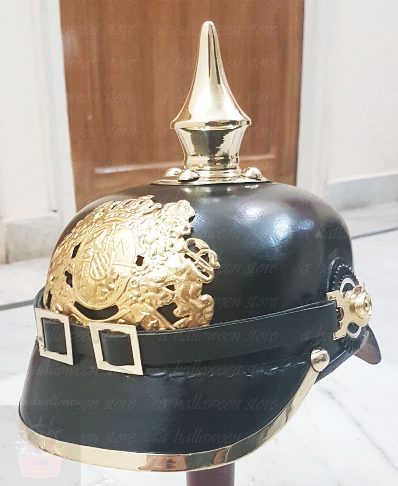 German Bavarian Leather Pickelhaube Spike Helmet Handmade Wearable