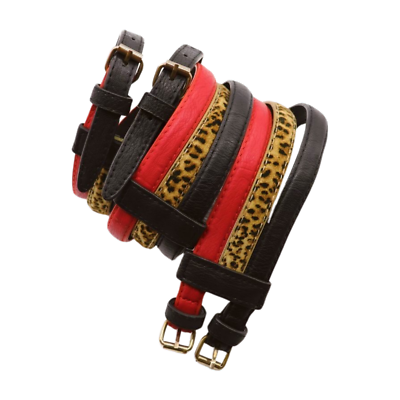 Women Black Red Color Leopard Print 3 Skinny Connected Belt  display picture 3