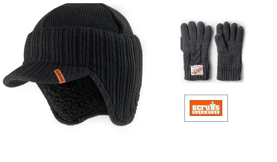 Scruffs Peaked Beanie Thermal Insulated Work Hat Cap Black+ scruffs gloves