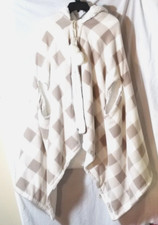 Soft Surroundings Plaid Taupe Ivory Hooded Throw Poncho One Size Soft Cozy NWOT