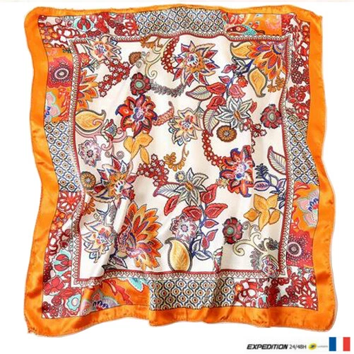 Écharpe Femme Leonardi En Polyester - Motif Fleurs Orange Sur Fond Jaune, Occasion