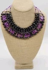 Collar Choker Necklace Statement Purple & Grey  Vintage Wide 15 in