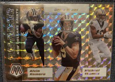 2020 Mosaic Green Prizm Drew Brees, Alvin Kamara, Michael Thomas Flea Flicker SP