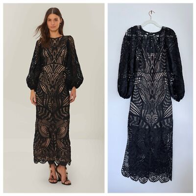 knee length dresses for ladies Zenith Black Lace Long-Sleeve Maxi Dress – Club L London main image 0