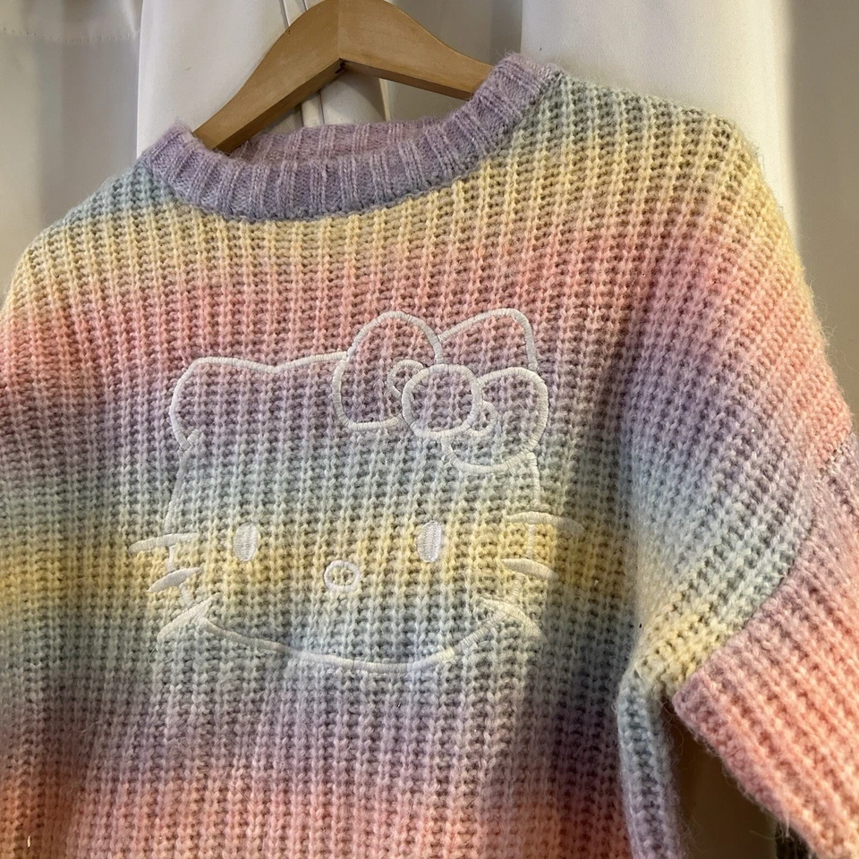 Hello Kitty X Forever 21 Embroidered Rainbow Knitted Crewneck Sweater Womens - Image 4 of 4
